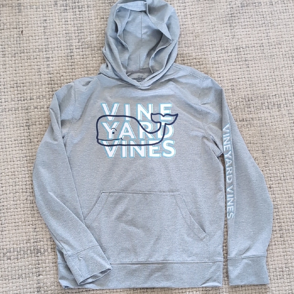 Vineyard Vines Gray Hooded Sweatshirt with White & Navy Logo